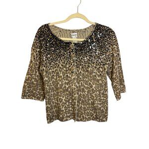 Chico's Sweater Women's Small Animal Print Sequins Cardigan Office Chicos 3